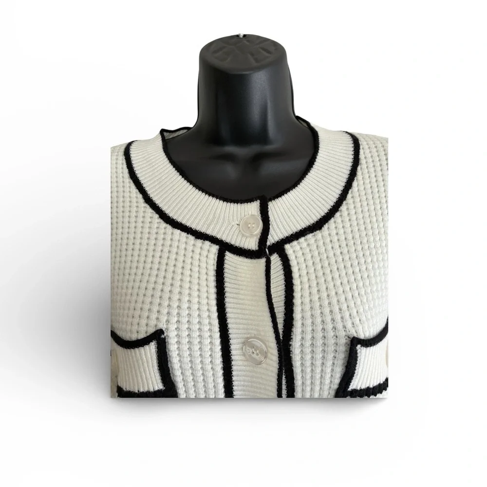 Teenie Winner White Knit Cardigan with Black Trim - Size S